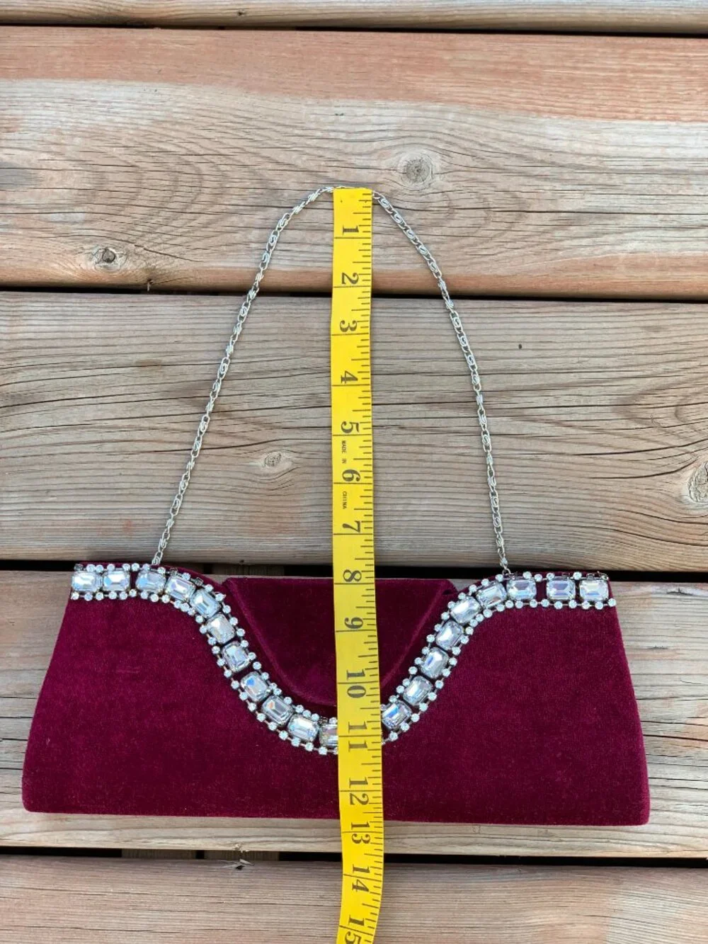 Vtg Burgundy Velvet Rhinestone Clutch Shoulder Bag Handbag Gala Evening Purse